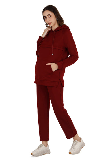 Women's Maroon Maternity Coord Set