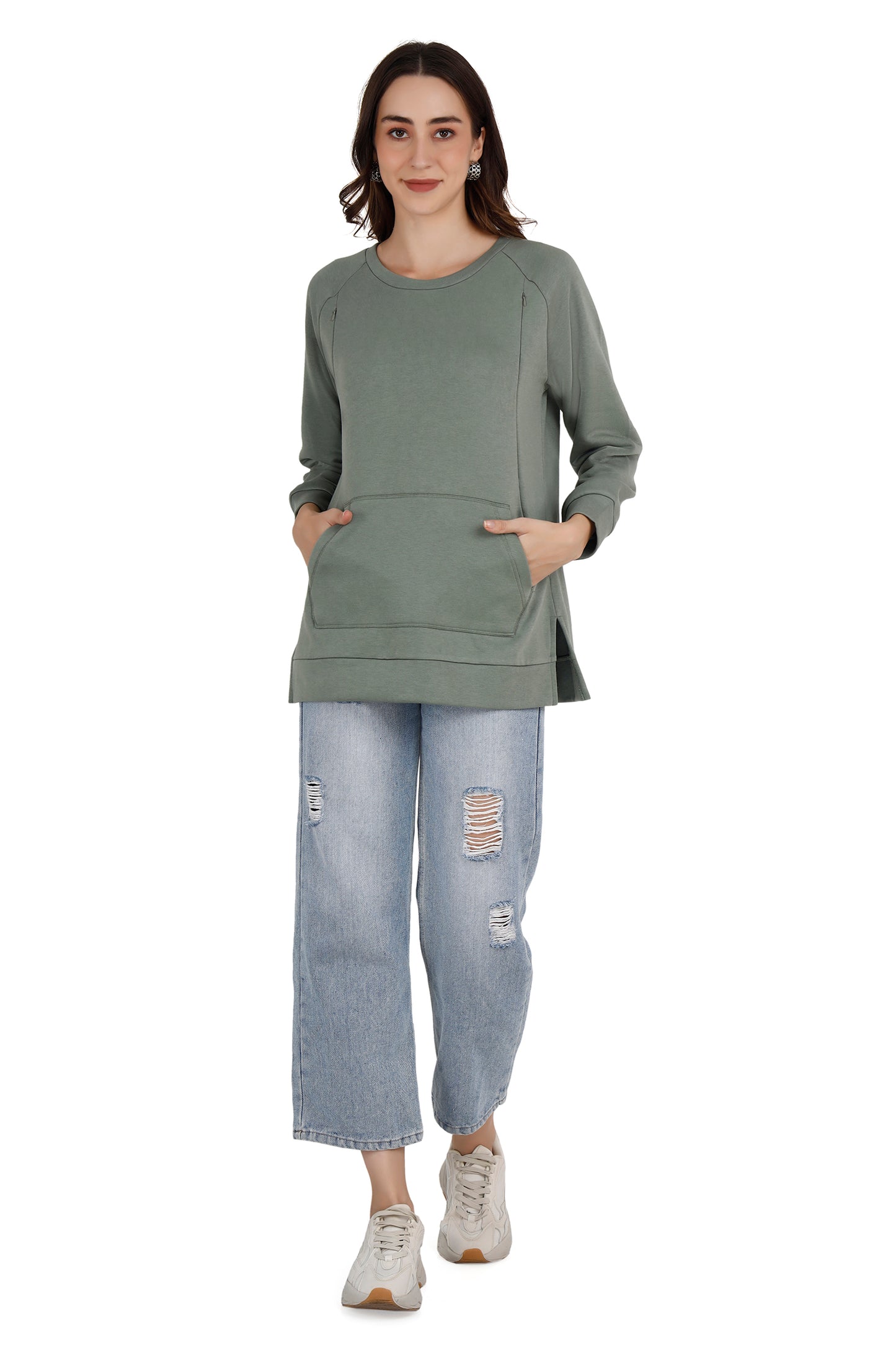 Women's Green Relaxed Maternity Sweatshirt