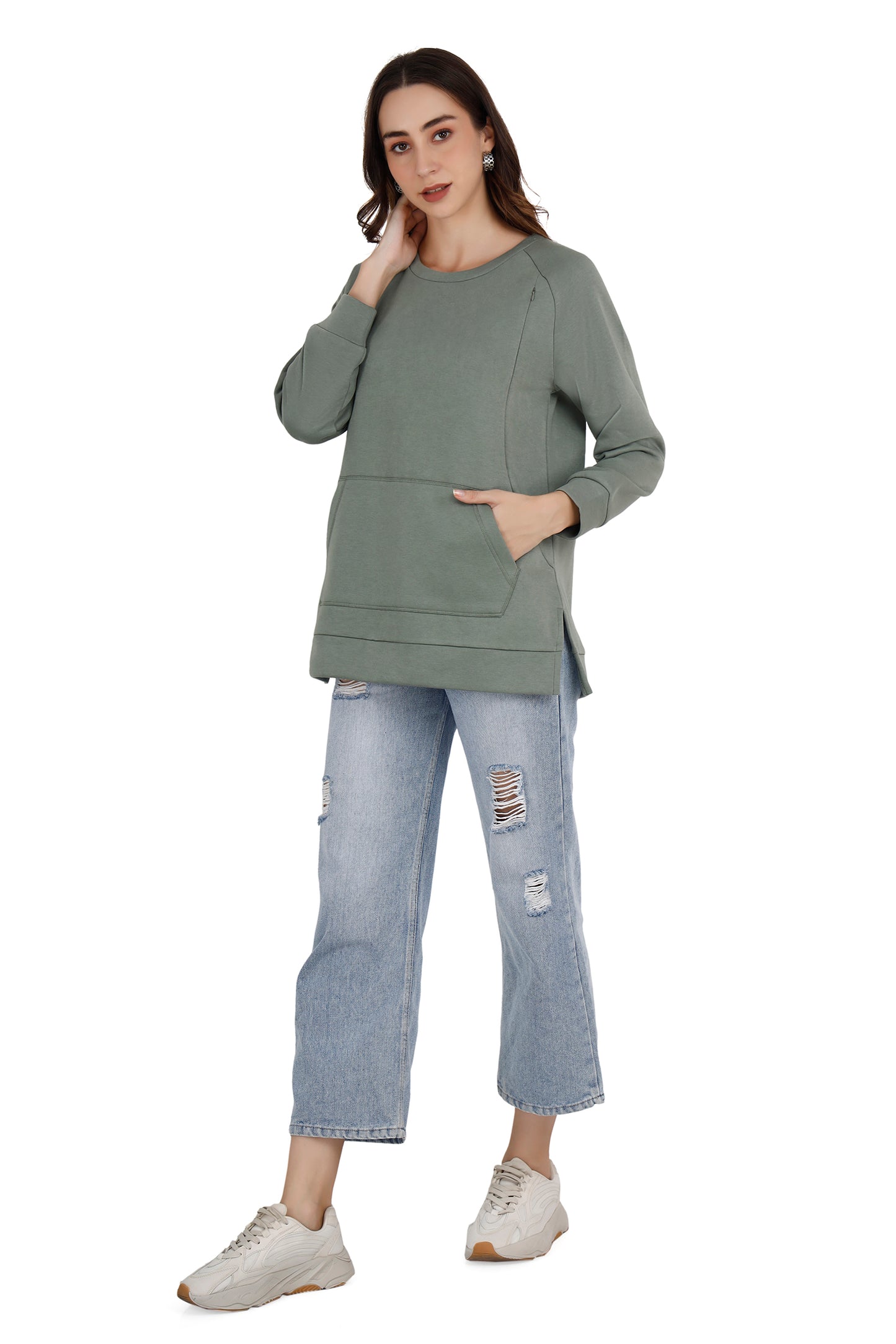 Women's Green Relaxed Maternity Sweatshirt