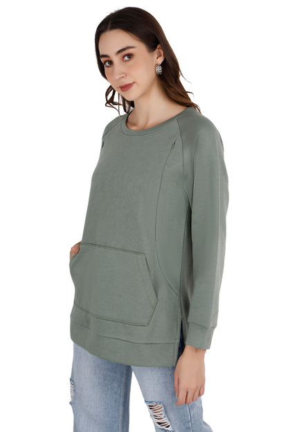 Women's Green Relaxed Maternity Sweatshirt