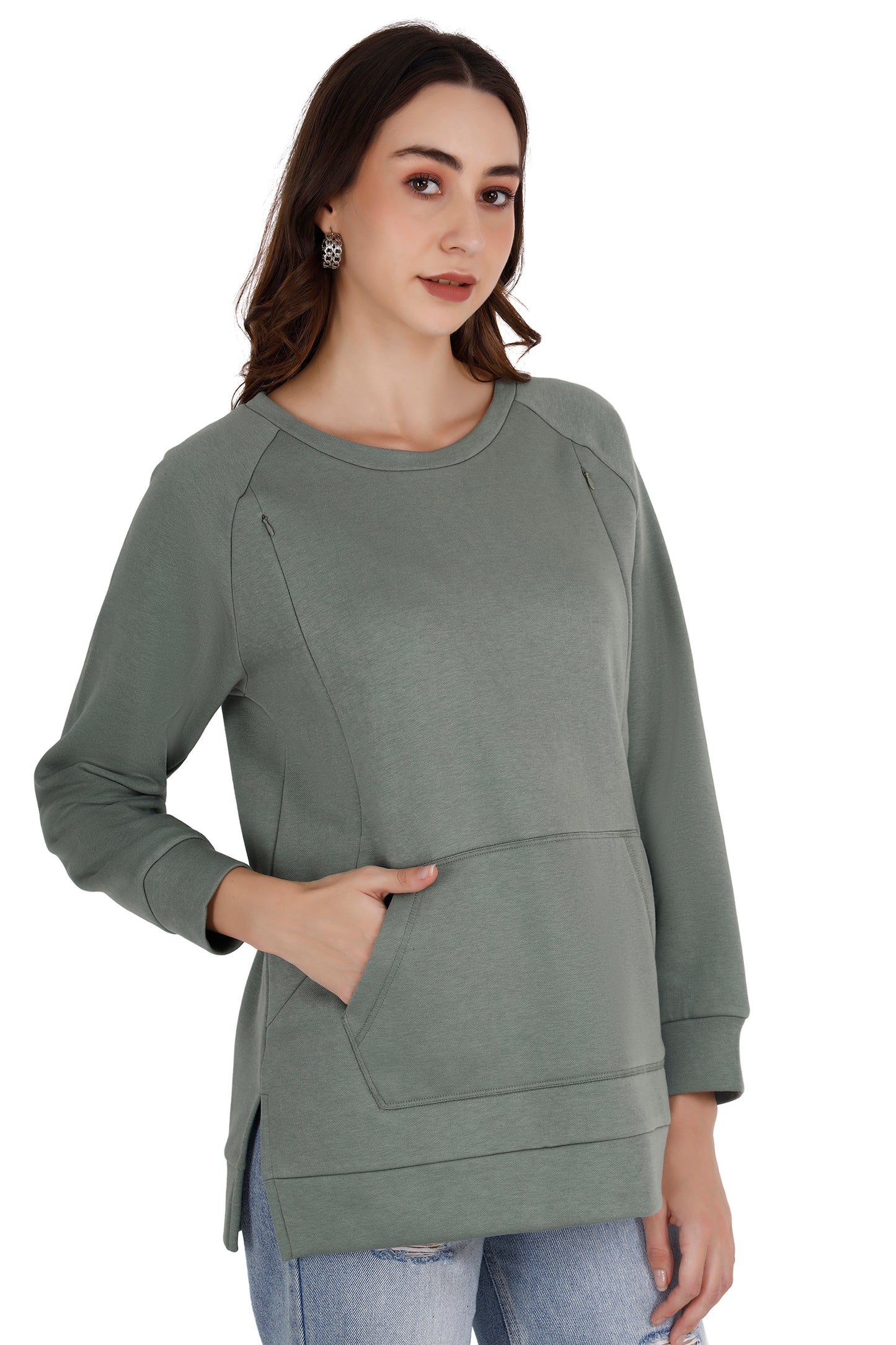 Women's Green Relaxed Maternity Sweatshirt