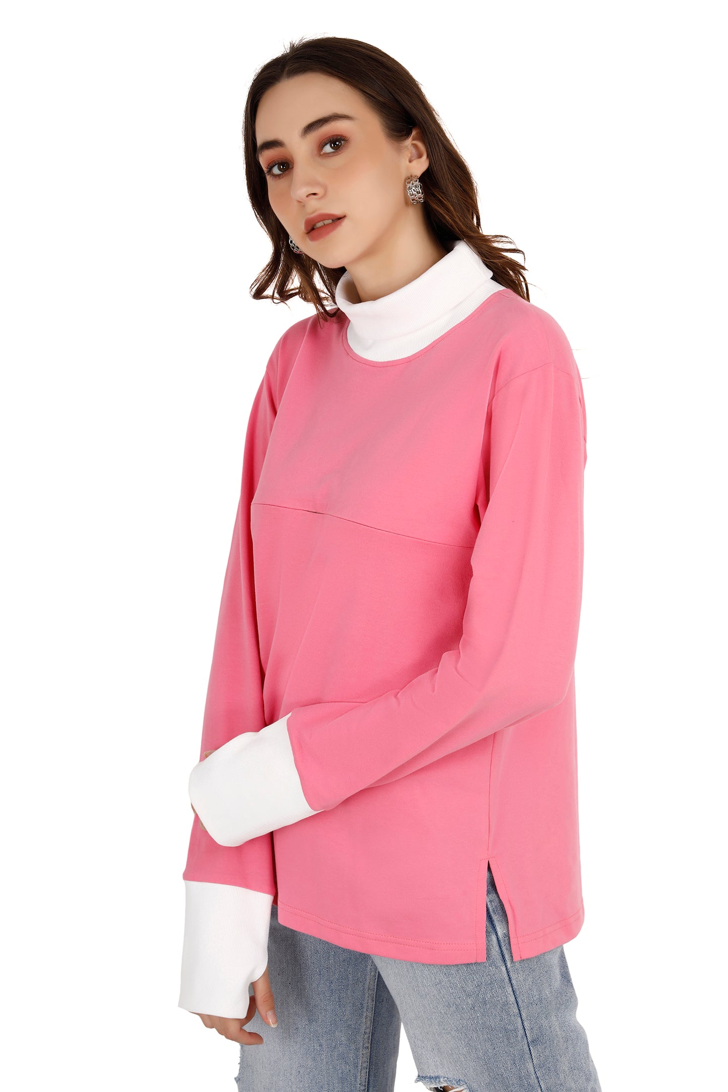 Women's Pink & White Relaxed Maternity Sweatshirt