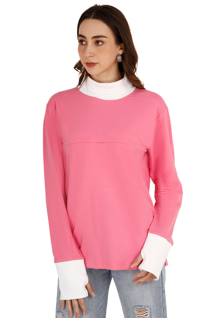 Women's Pink & White Relaxed Maternity Sweatshirt