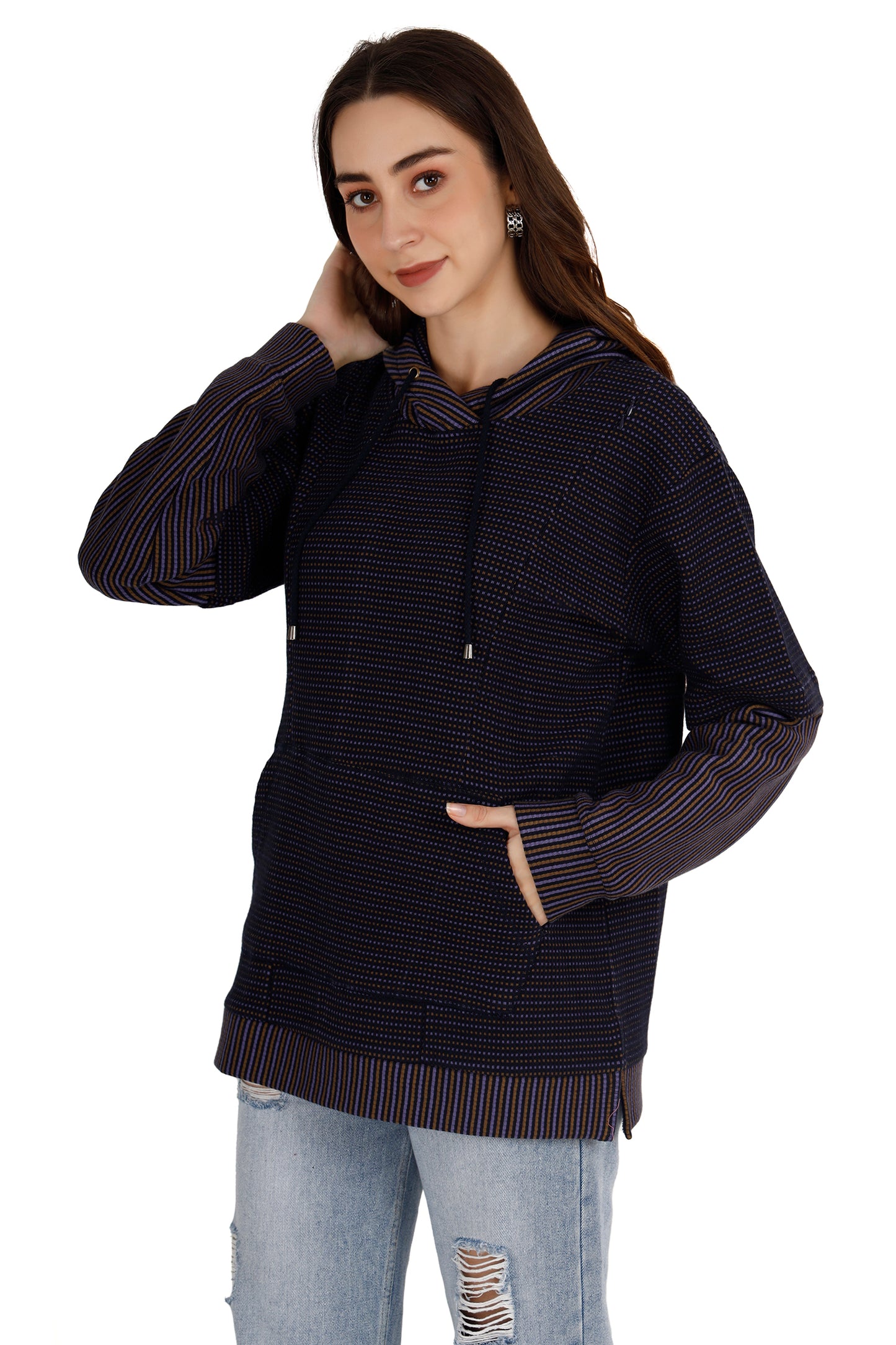 Women's Multicolored Stripe Maternity Hoodie