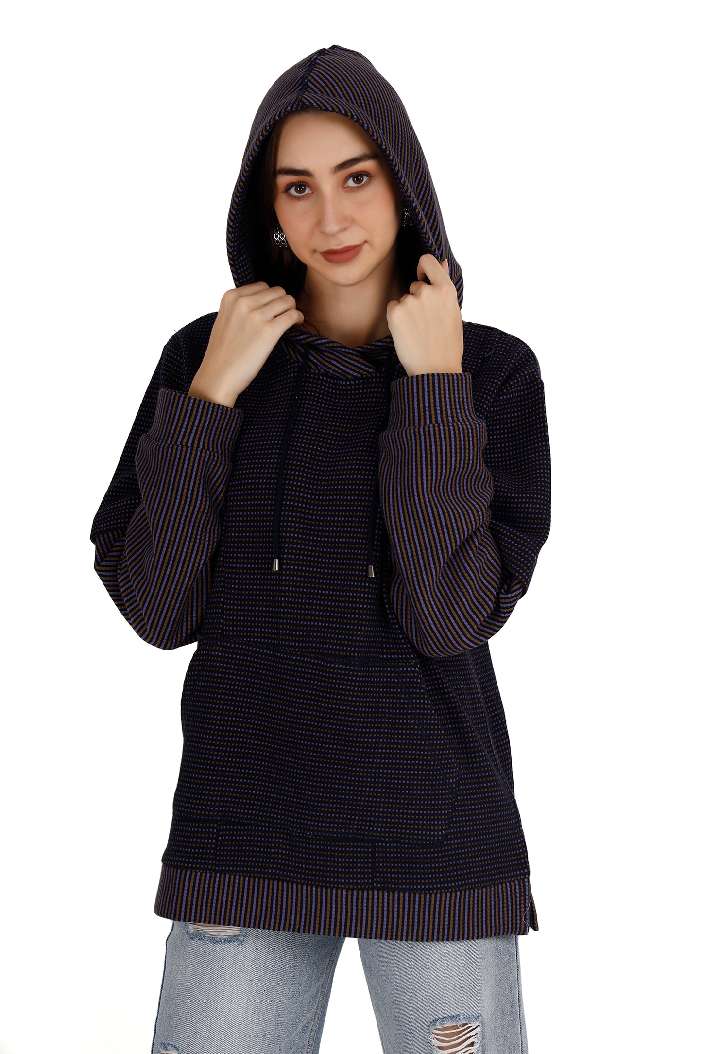 Women's Multicolored Stripe Maternity Hoodie