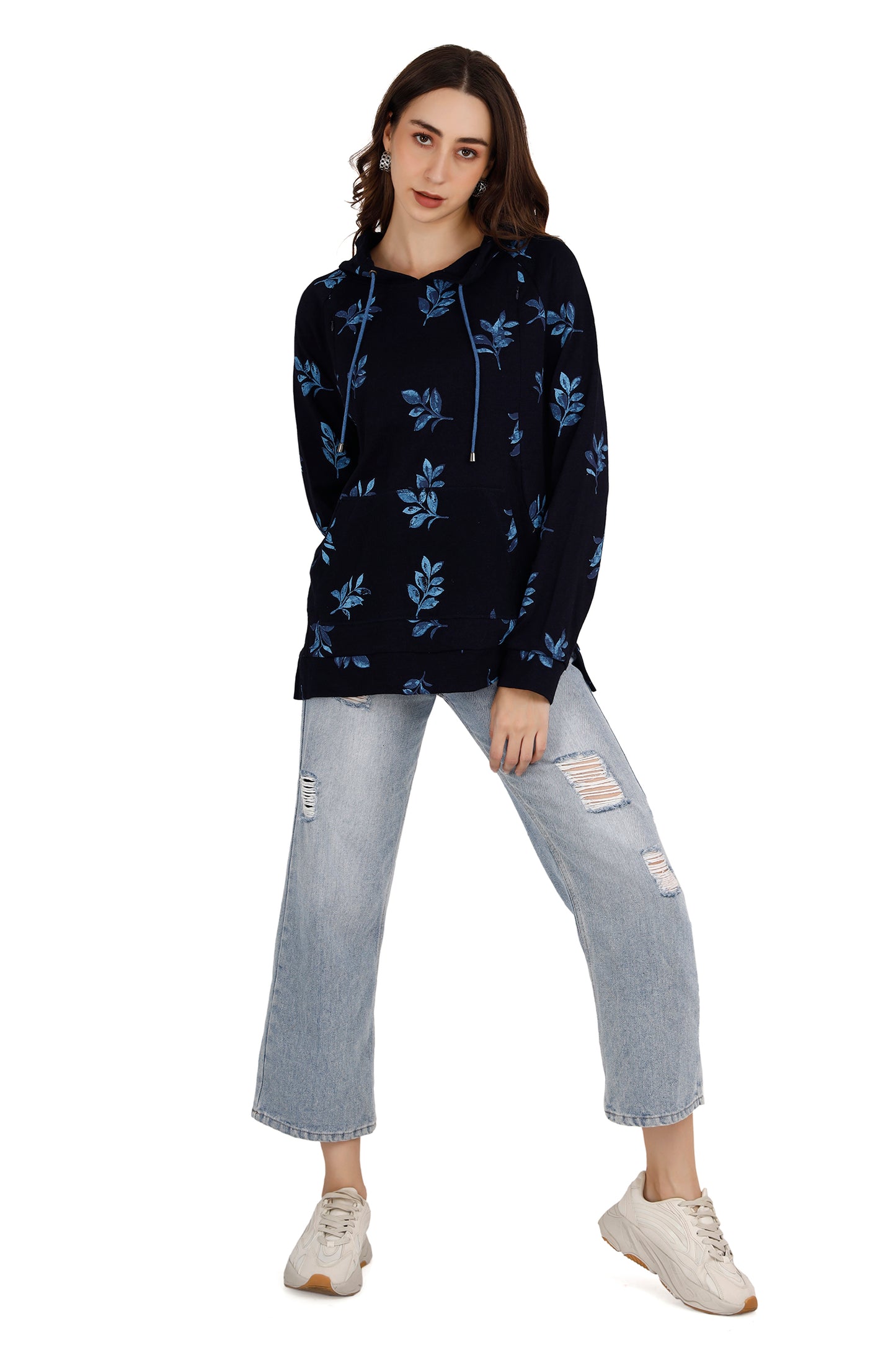 Women's Floral Navy Blue Maternity Hoodie