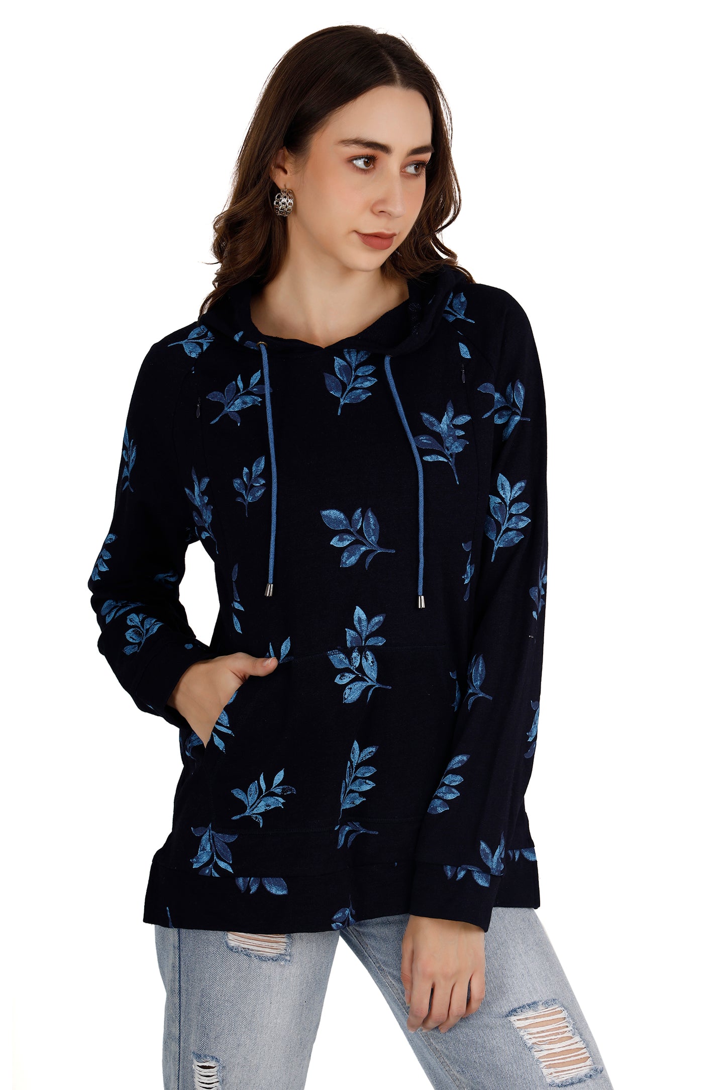 Women's Floral Navy Blue Maternity Hoodie