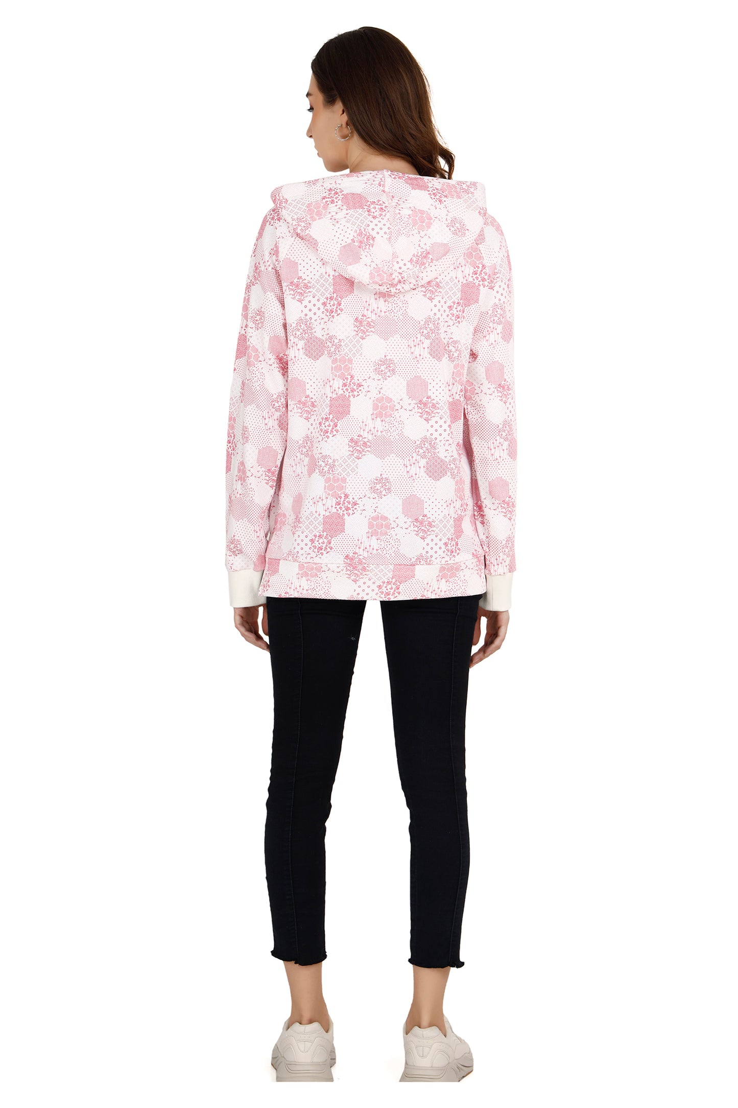 Women's Pink & White Printed Maternity Hoodie