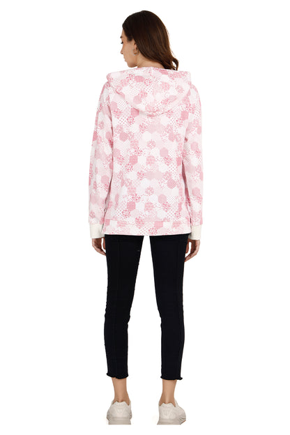 Women's Pink & White Printed Maternity Hoodie