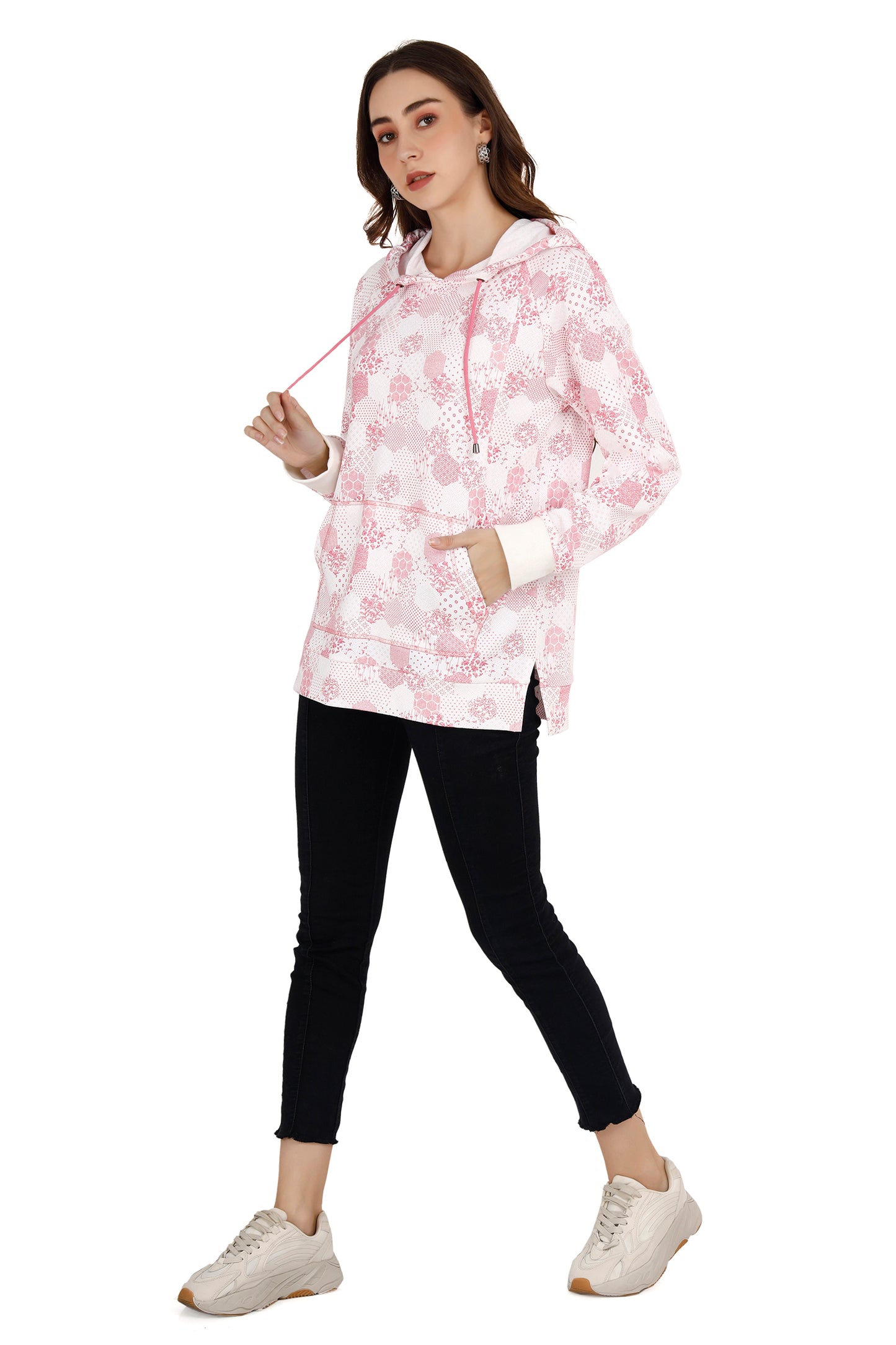 Women's Pink & White Printed Maternity Hoodie