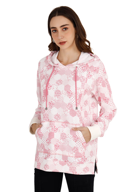 Women's Pink & White Printed Maternity Hoodie