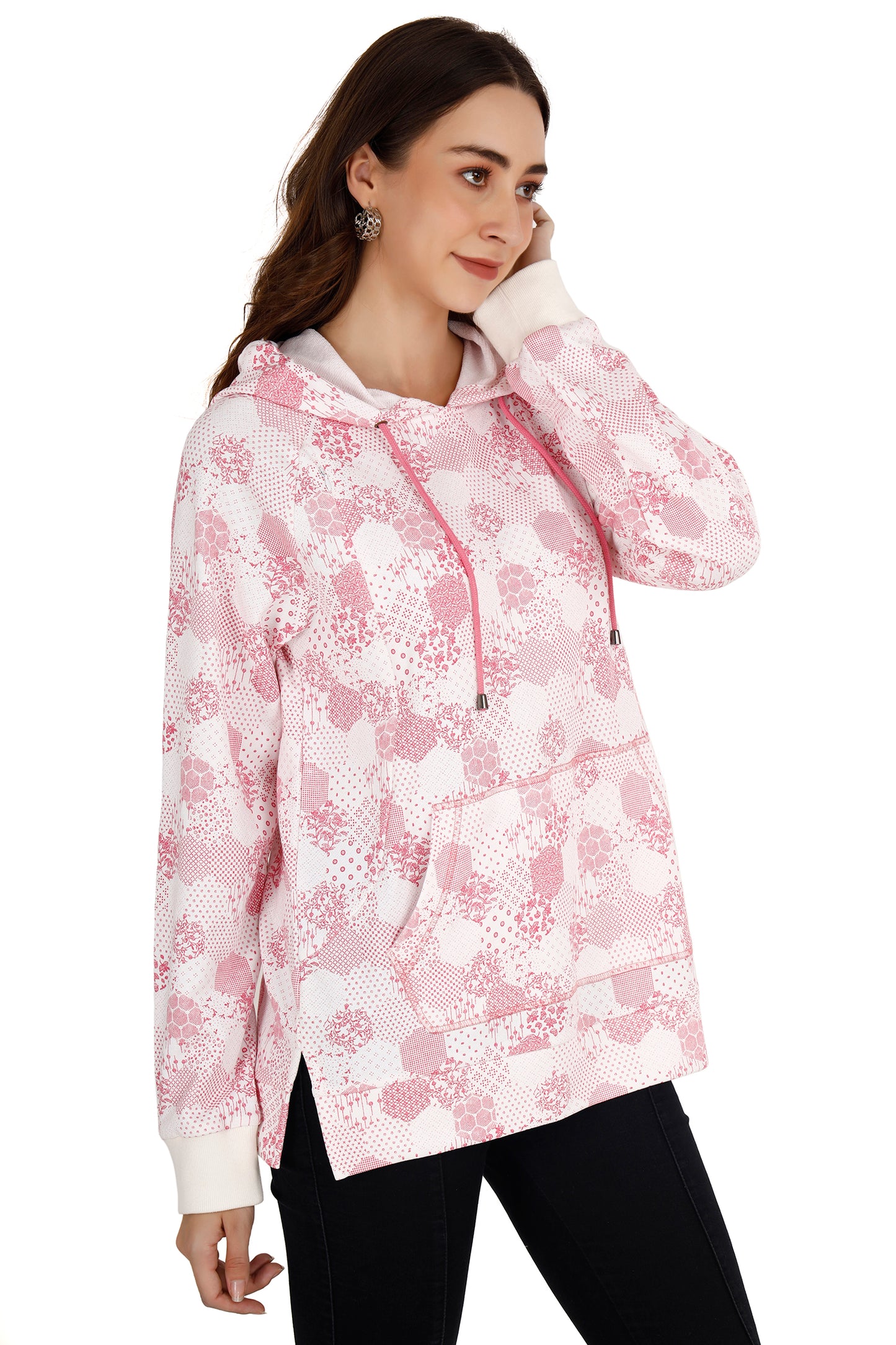 Women's Pink & White Printed Maternity Hoodie