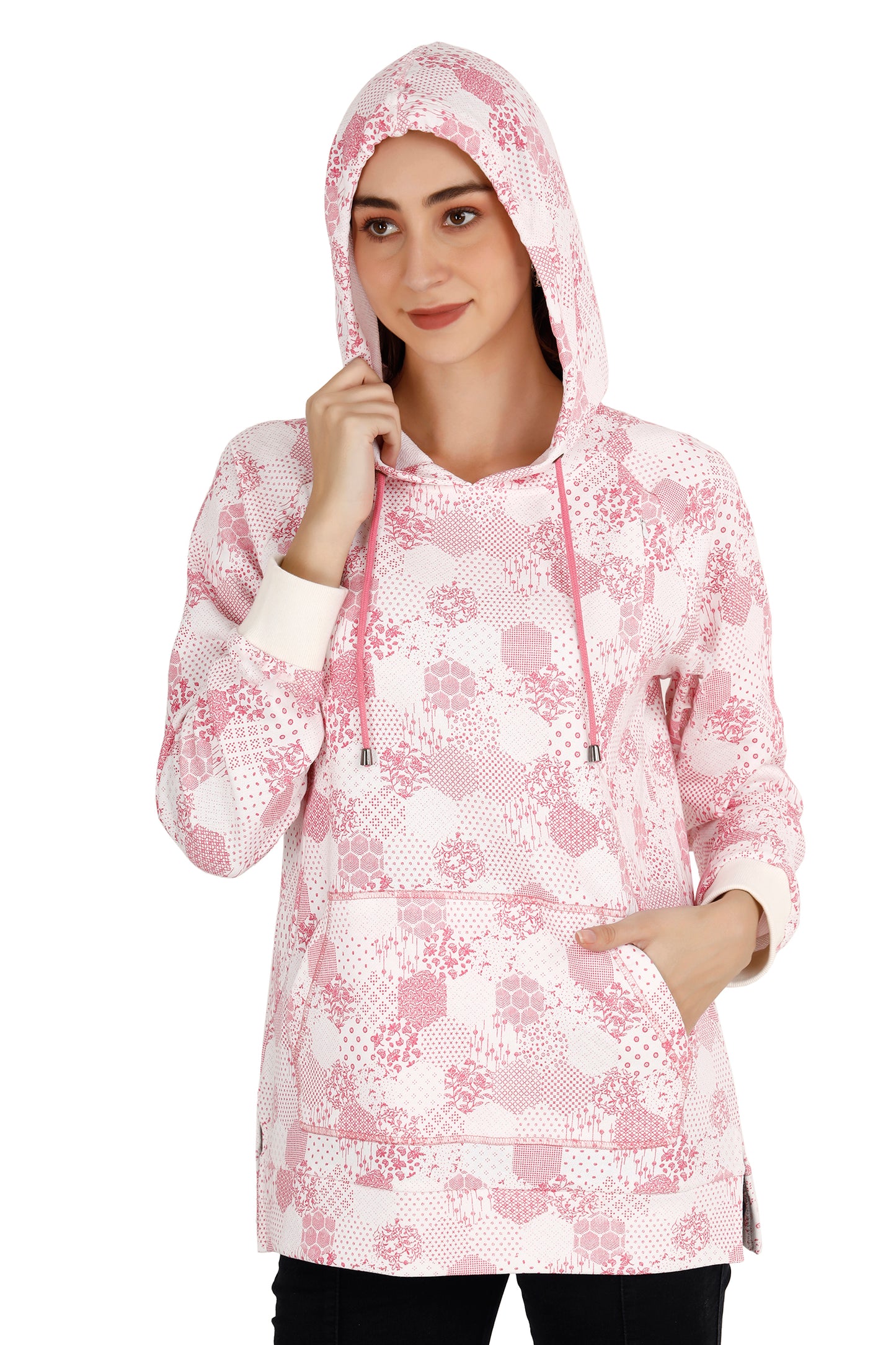 Women's Pink & White Printed Maternity Hoodie