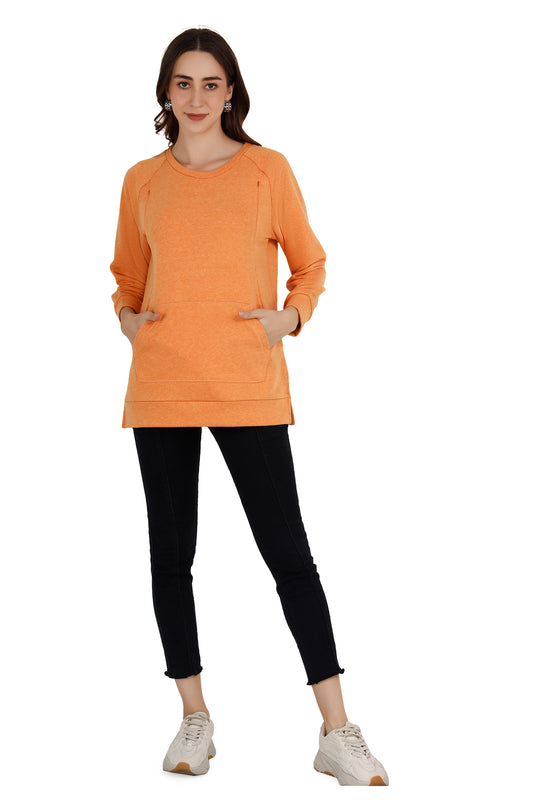 Women's Textured Tangerine Relaxed Maternity Sweatshirt