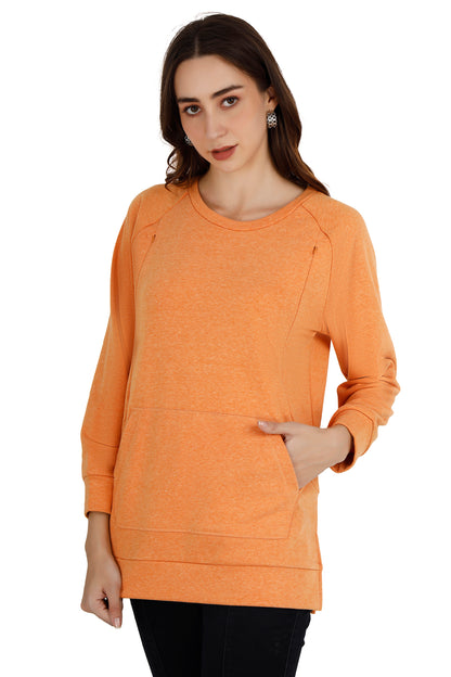 Women's Textured Tangerine Relaxed Maternity Sweatshirt