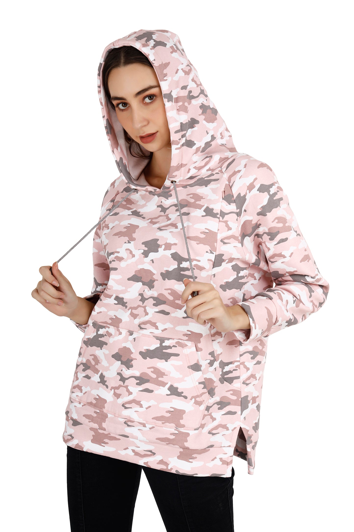 Women's Pink Army Camo Maternity Hoodie