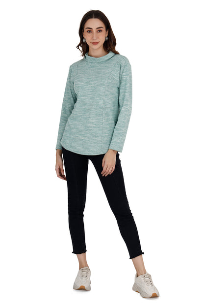 Women's Shovel Neck Textured Green Relaxed Maternity Sweatshirt