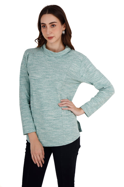 Women's Shovel Neck Textured Green Relaxed Maternity Sweatshirt