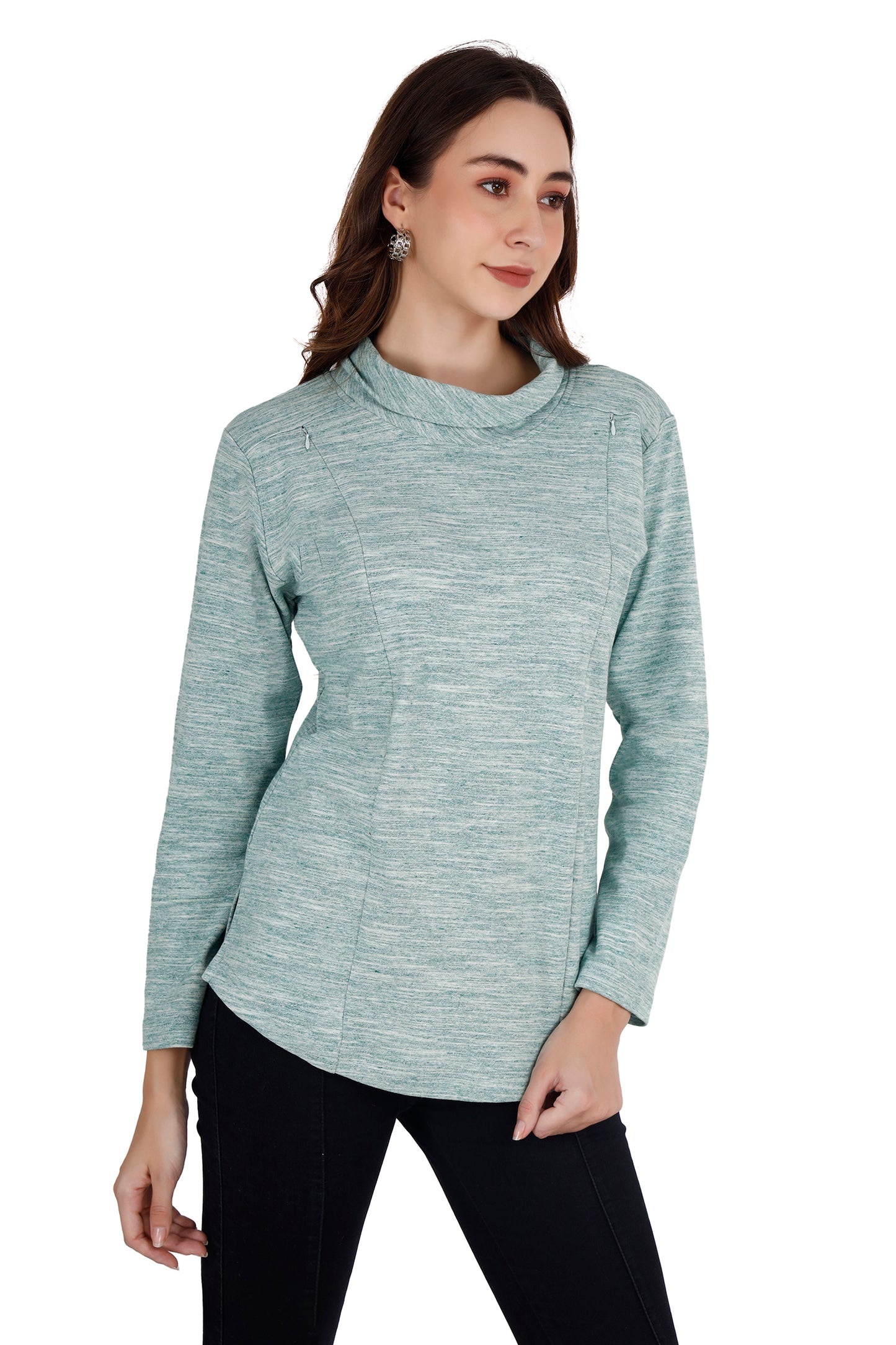 Women's Shovel Neck Textured Green Relaxed Maternity Sweatshirt