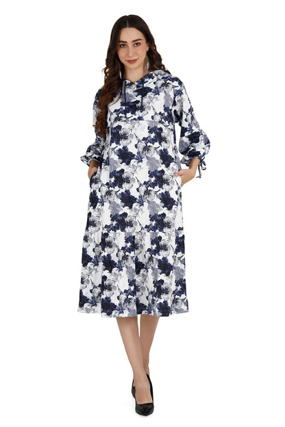 Floral White Women's Maternity Hoodie Dress