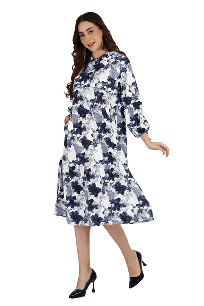 Floral White Women's Maternity Hoodie Dress