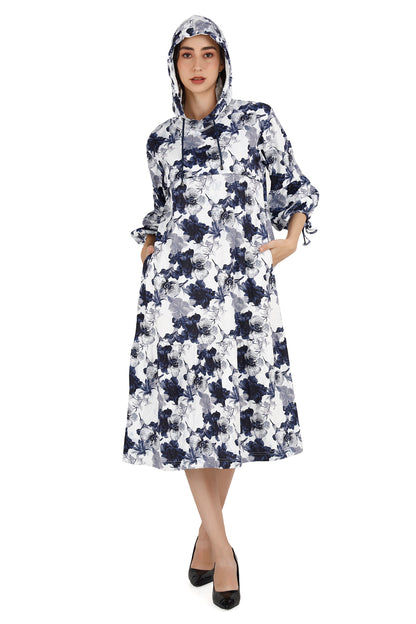 Floral White Women's Maternity Hoodie Dress