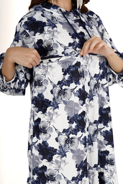 Floral White Women's Maternity Hoodie Dress