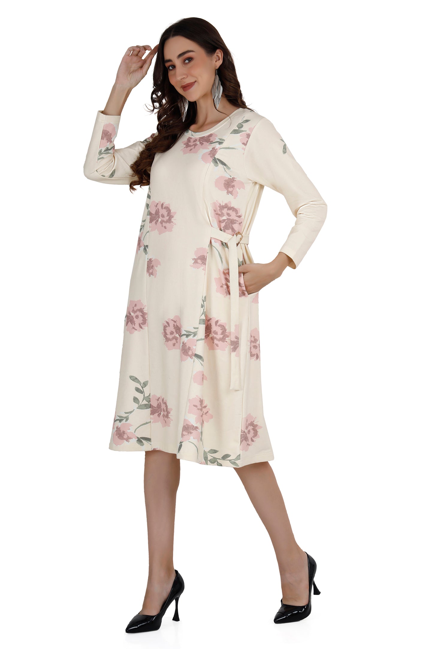 Women's Stylish Floral Belted Dress