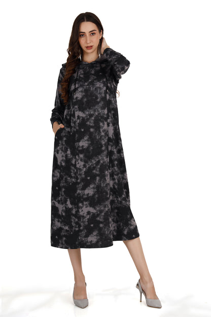 Tie & Dye - Dark Gray Women's Maternity Hoodie Dress