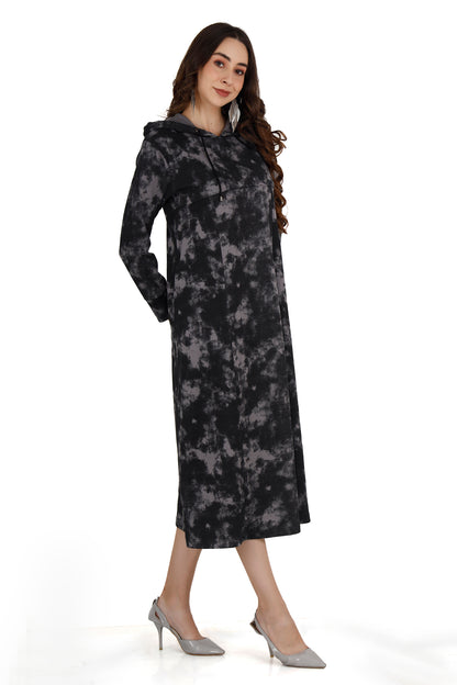 Tie & Dye - Dark Gray Women's Maternity Hoodie Dress