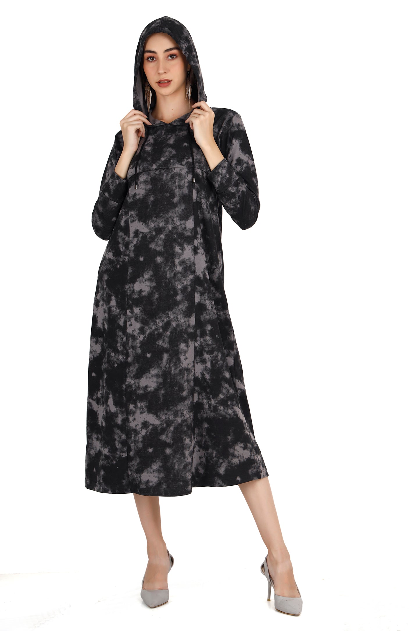 Tie & Dye - Dark Gray Women's Maternity Hoodie Dress