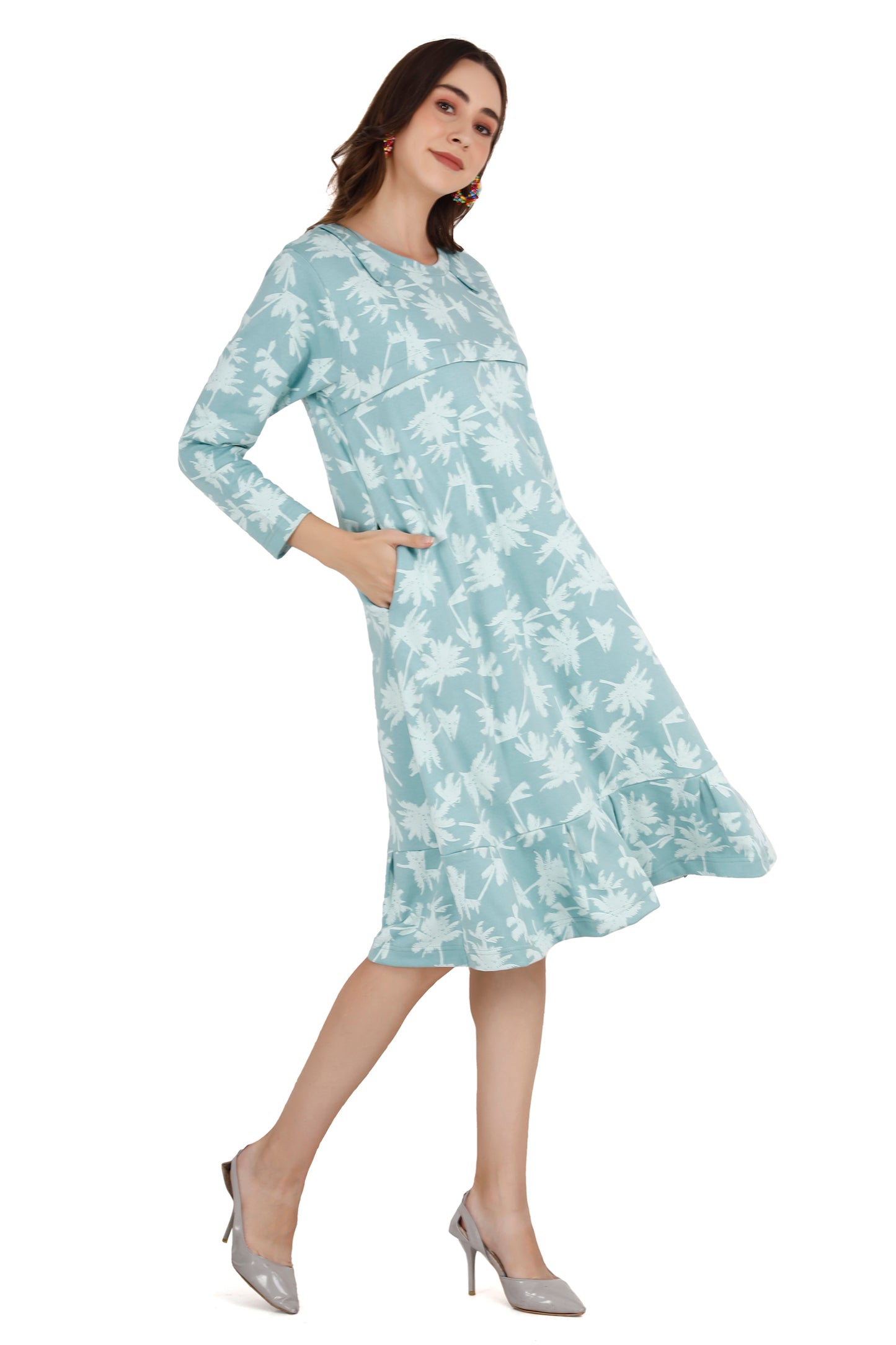 Women's Palm Leaf Printed Maternity Dress