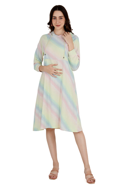 Women's Rainbow Maternity Hoodie Dress