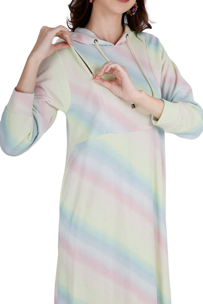 Women's Rainbow Maternity Hoodie Dress