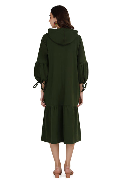 Women's Green Maternity Hoodie Dress