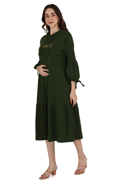 Women's Green Maternity Hoodie Dress