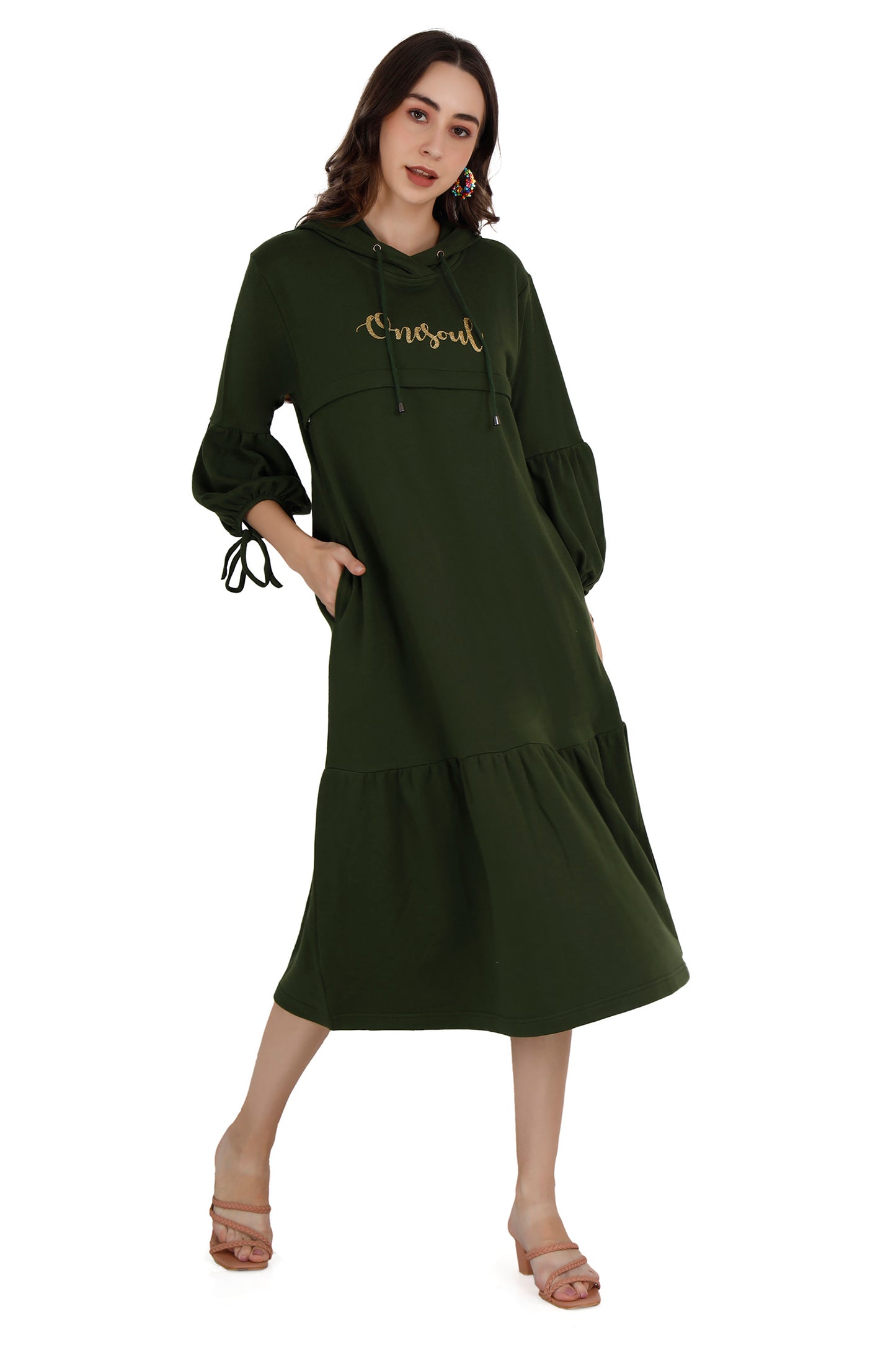 Women's Green Maternity Hoodie Dress