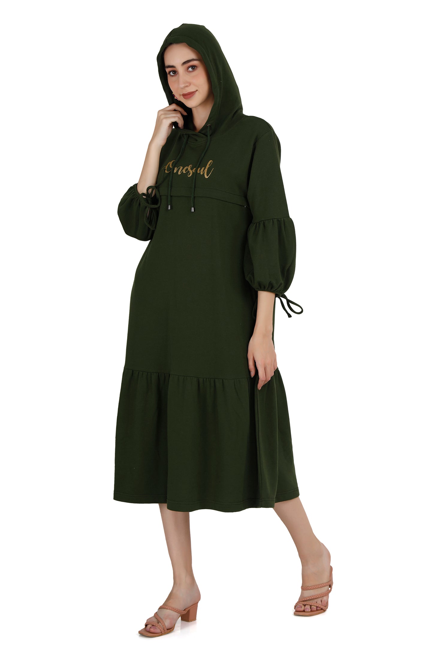 Women's Green Maternity Hoodie Dress