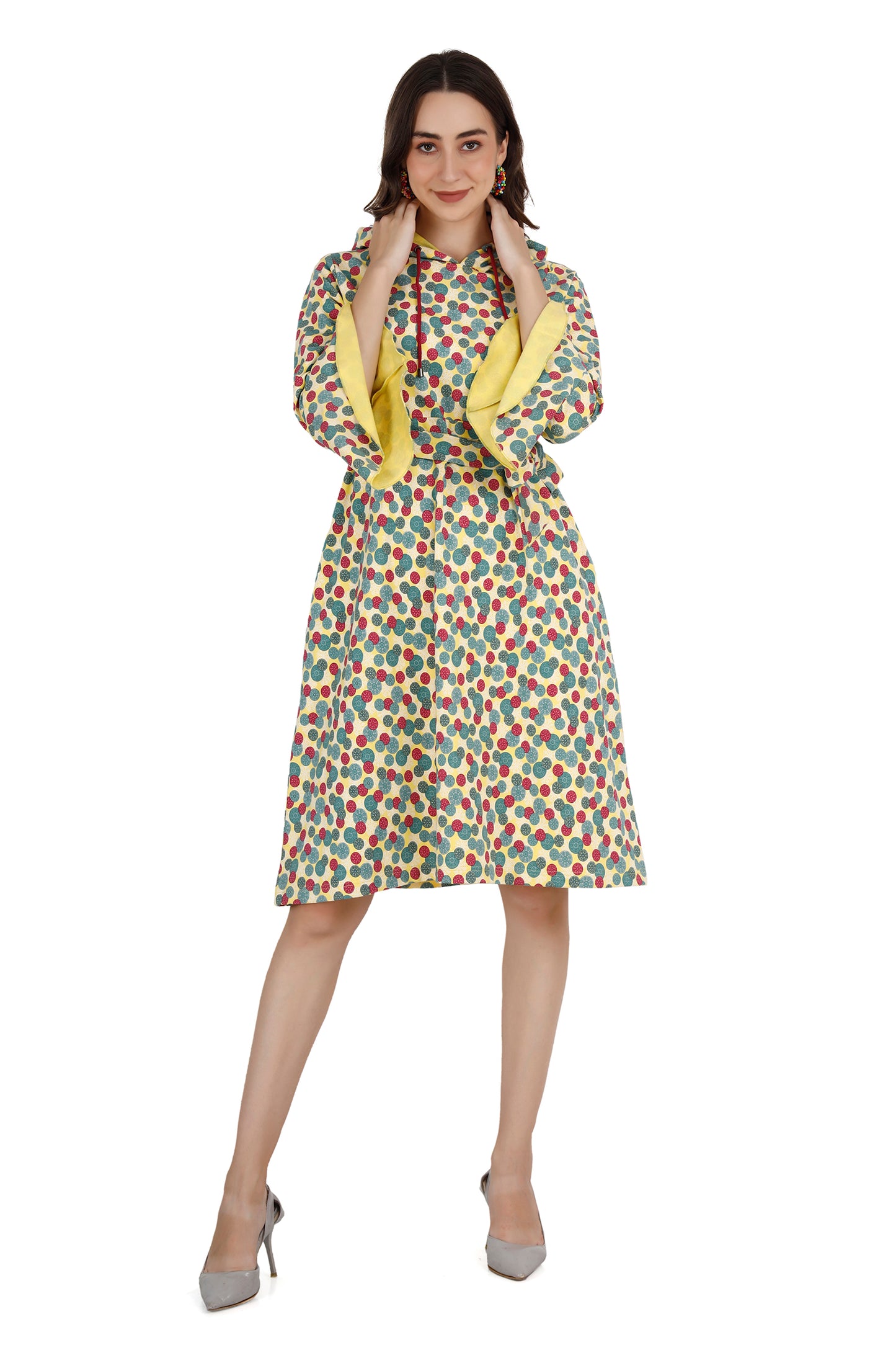 Women's Multicolored Printed Maternity Hoodie Dress