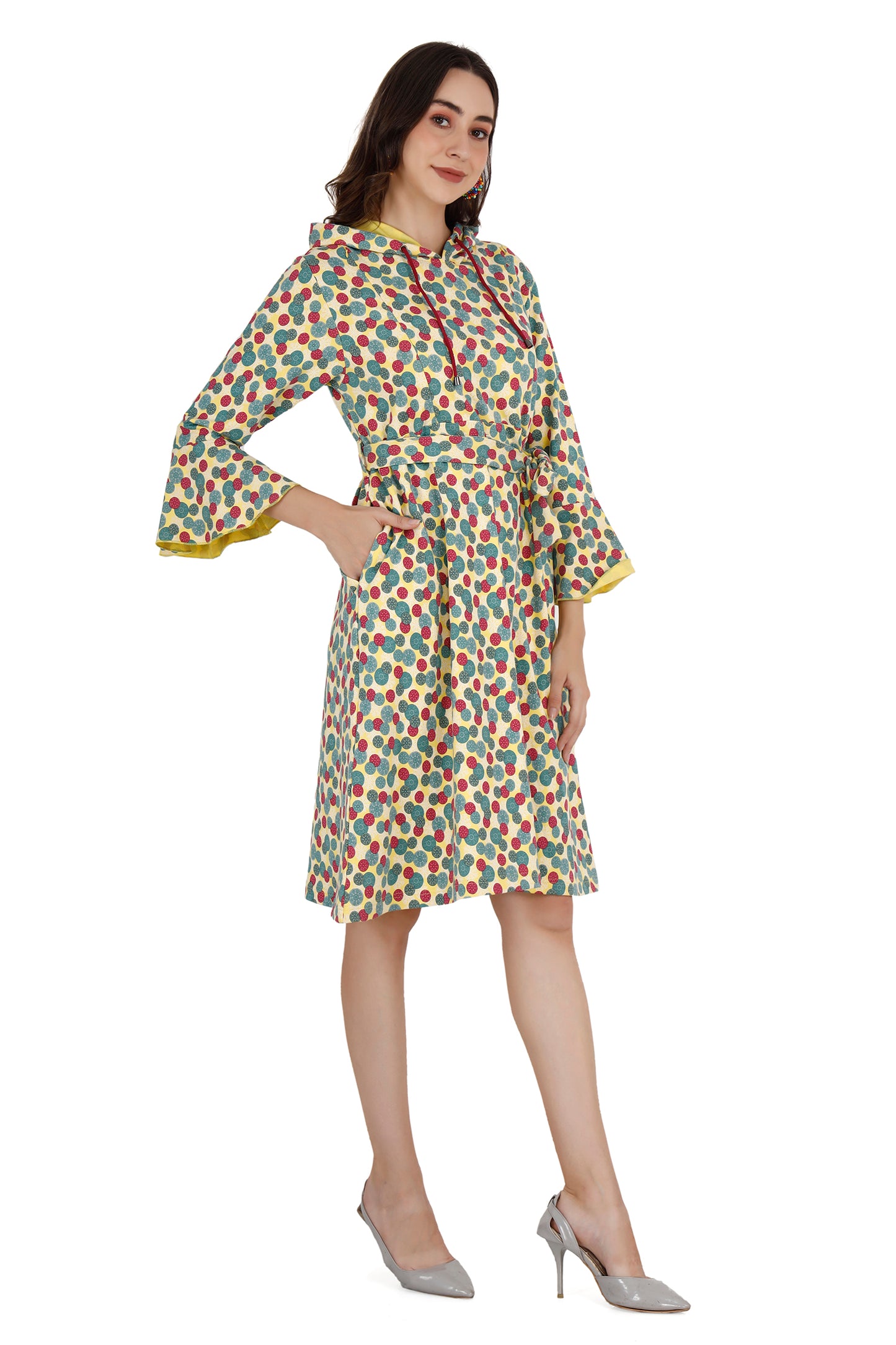 Women's Multicolored Printed Maternity Hoodie Dress