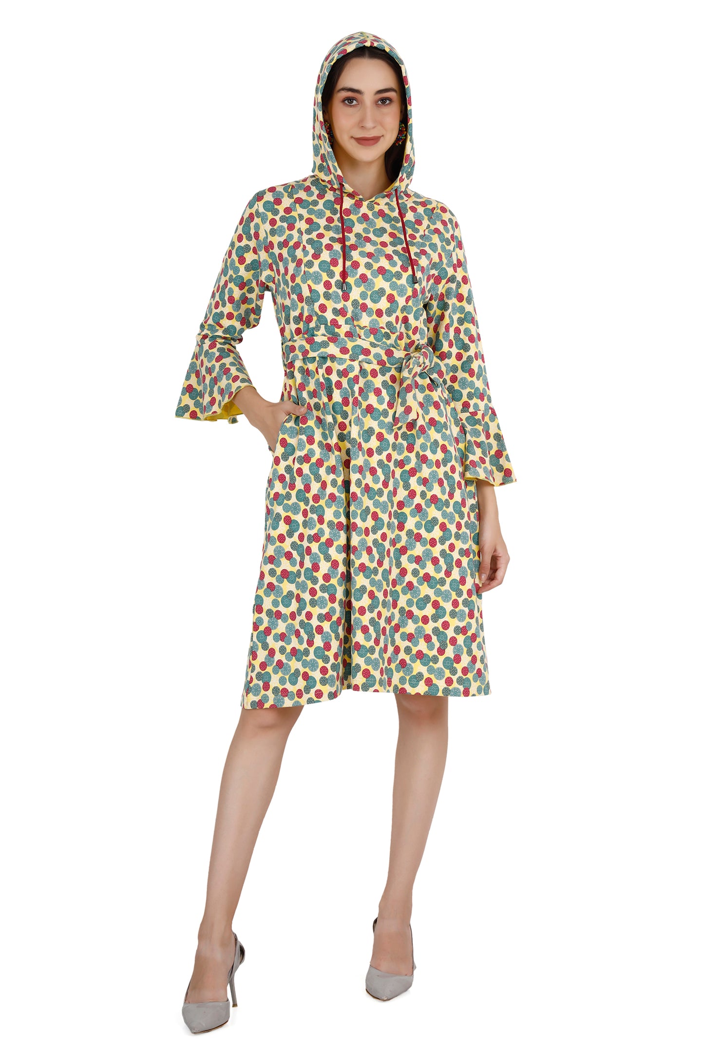 Women's Multicolored Printed Maternity Hoodie Dress