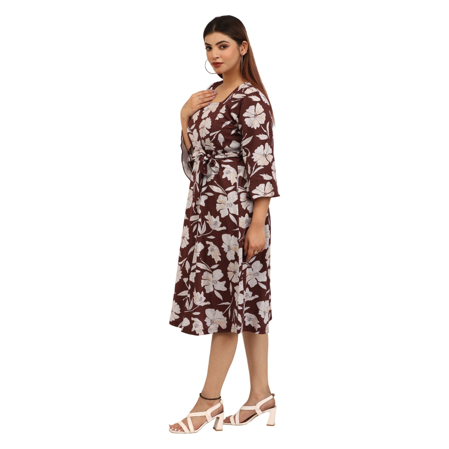 Crimson Maroon - Floral Maternity Dress For Women