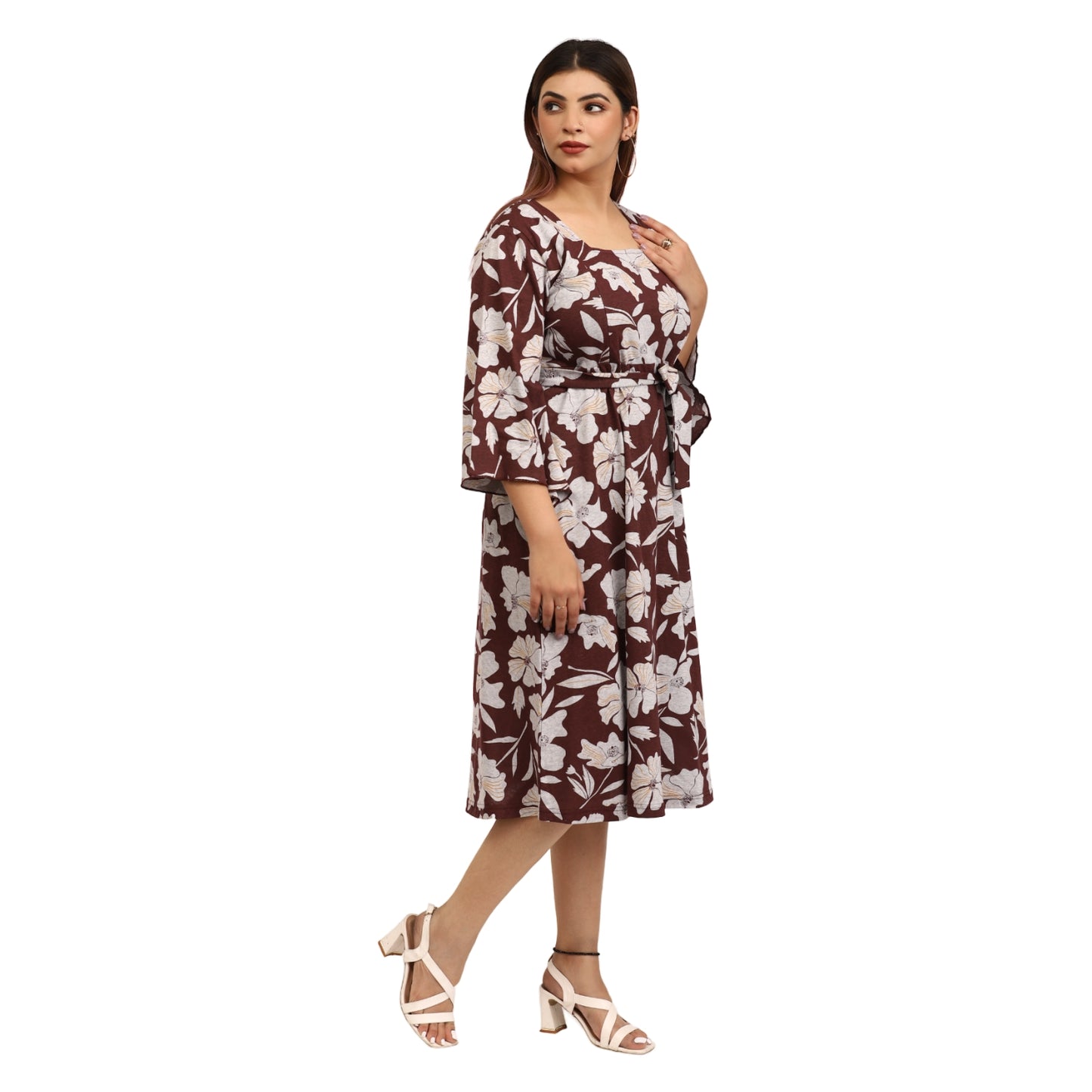 Crimson Maroon - Floral Maternity Dress For Women