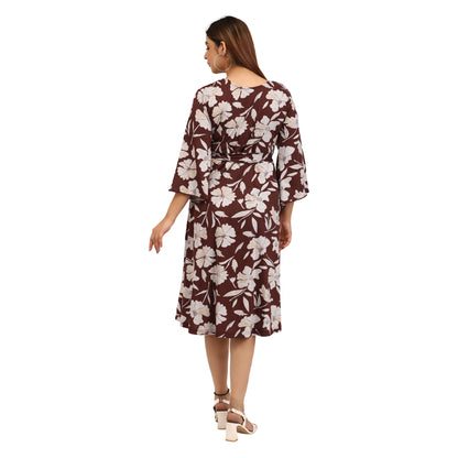 Crimson Maroon - Floral Maternity Dress For Women