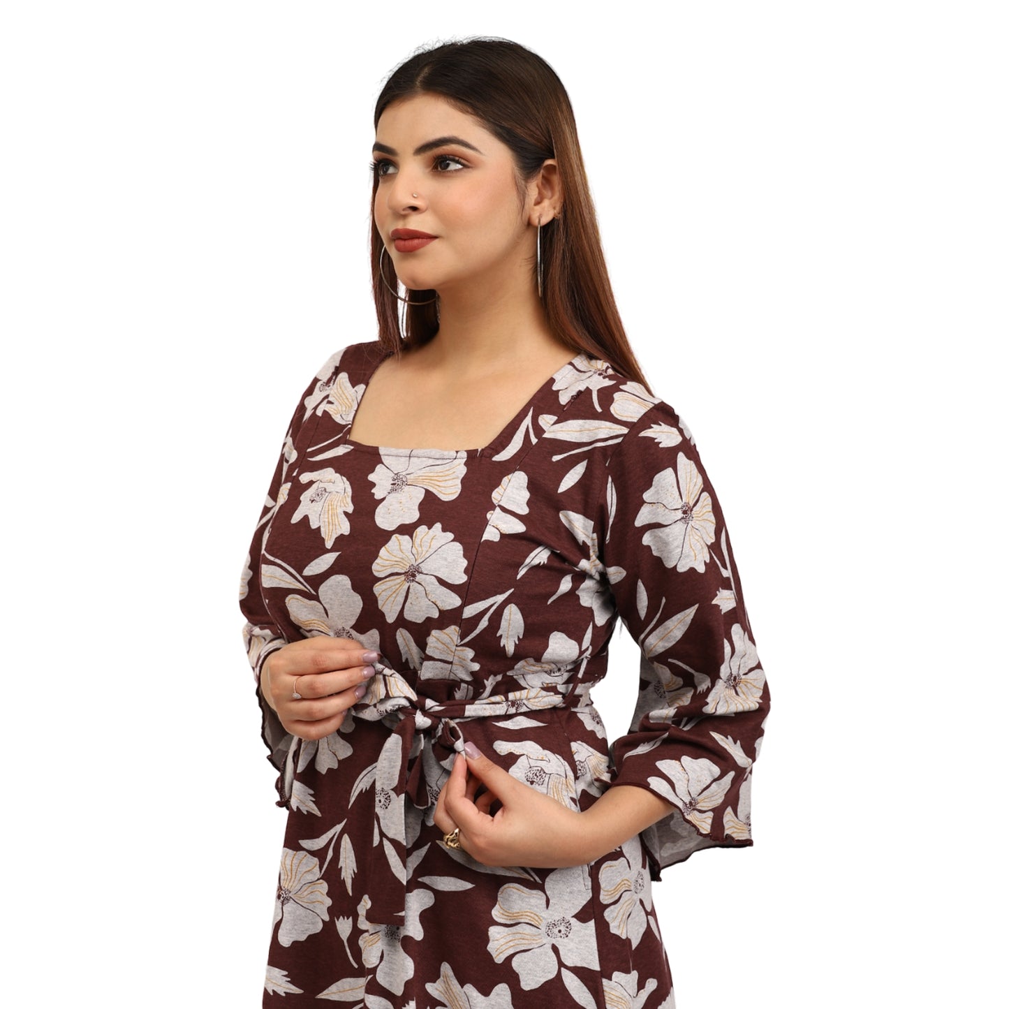 Crimson Maroon - Floral Maternity Dress For Women